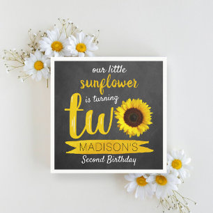 Little Sunflower Chalkboard 2nd Birthday Napkin