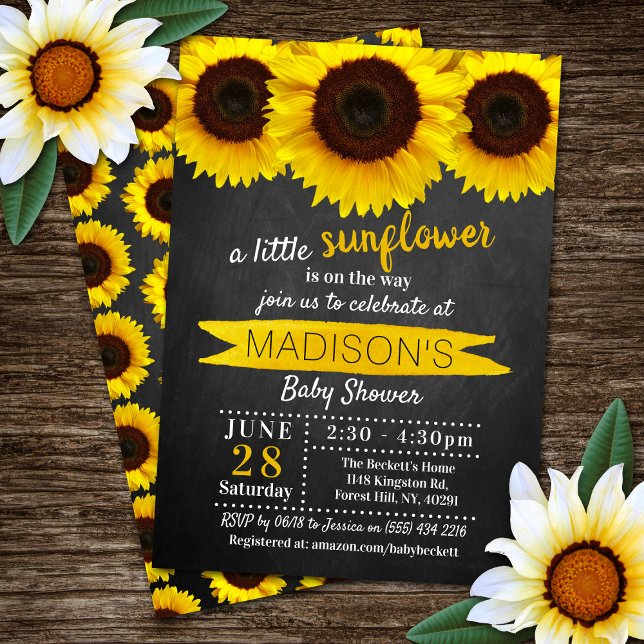 Little Sunflower Chalkboard Baby Shower Invitation (Creator Uploaded)