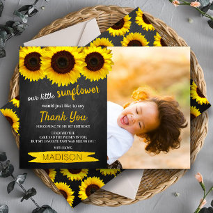Little Sunflower Chalkboard Photo Birthday Thank You Card