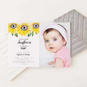 Little Sunflower First Birthday One Photo Elegant Invitation
