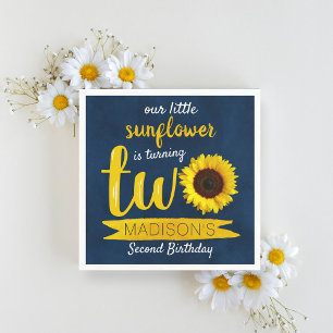 Little Sunflower Navy Blue 2nd Birthday Napkin