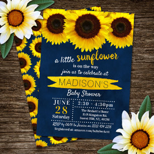 Little Sunflower Navy Blue Baby Shower Invitation
