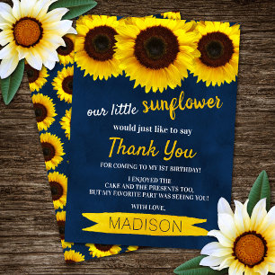 Little Sunflower Navy Blue Birthday Thank You Card