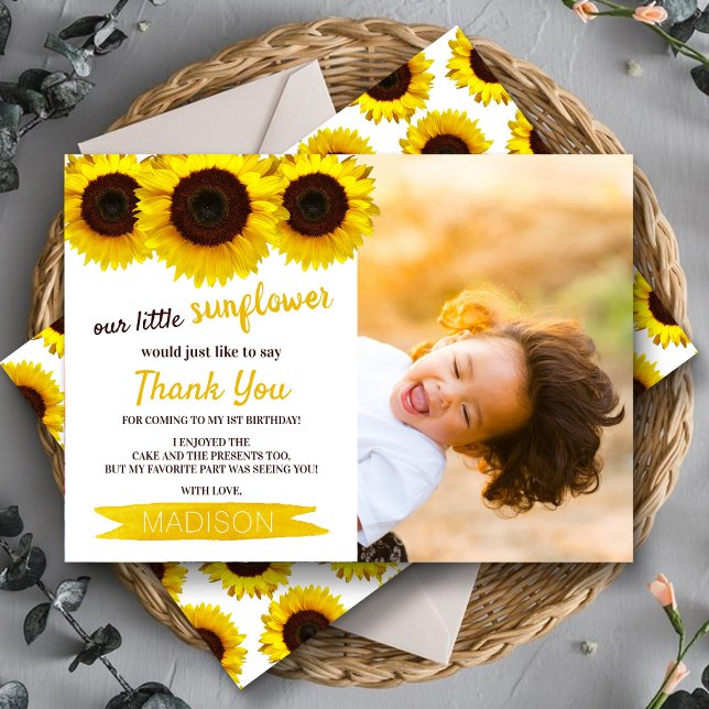 Little Sunflower Photo Birthday Thank You Card (Creator Uploaded)