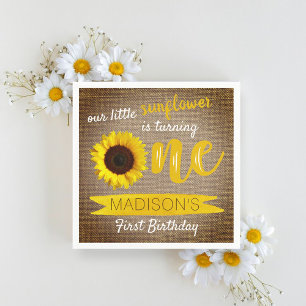 Little Sunflower Rustic Burlap 1st Birthday Napkin