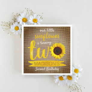 Little Sunflower Rustic Burlap 2nd Birthday Napkin