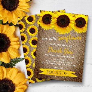 Little Sunflower Rustic Burlap Birthday Thank You Card