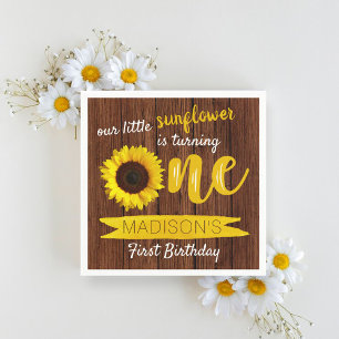 Little Sunflower Rustic Wood 1st Birthday Napkin