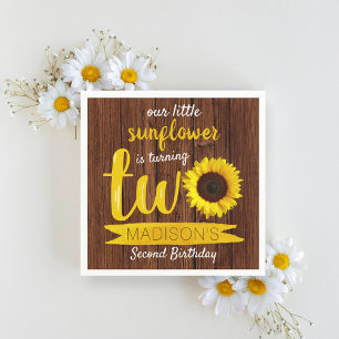 Little Sunflower Rustic Wood 2nd Birthday Napkin