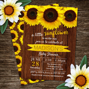 Little Sunflower Rustic Wood Baby Shower Invitation