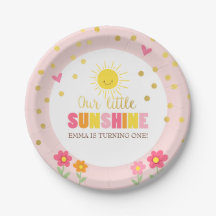Little sunhine Paper Plates Birthday Girl Pink