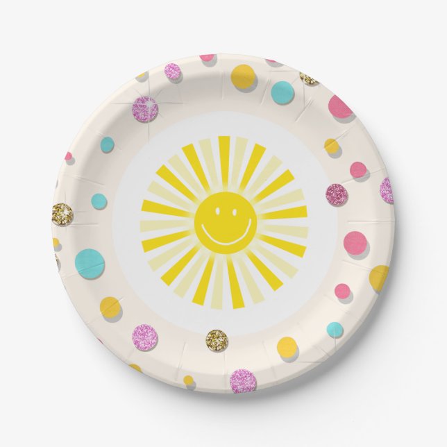 Little sunhine Paper Plates Birthday Girl Pink (Front)