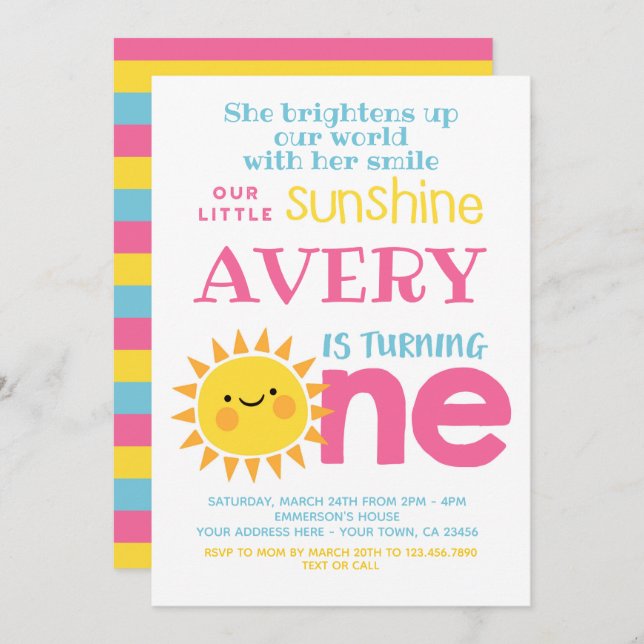 Little Sunshine 1st Birthday Invitation (Front/Back)
