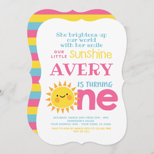 Little Sunshine 1st Birthday Invitation (Front/Back)