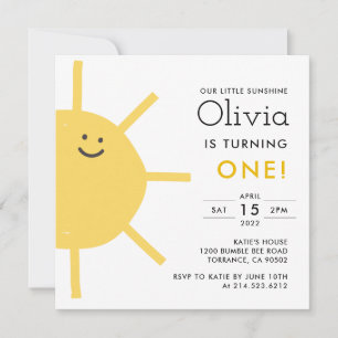 Little Sunshine 1st Birthday Party Square Invitati Invitation
