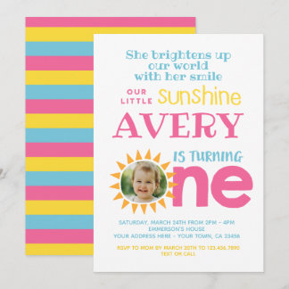Little Sunshine 1st Birthday with photo Invitation