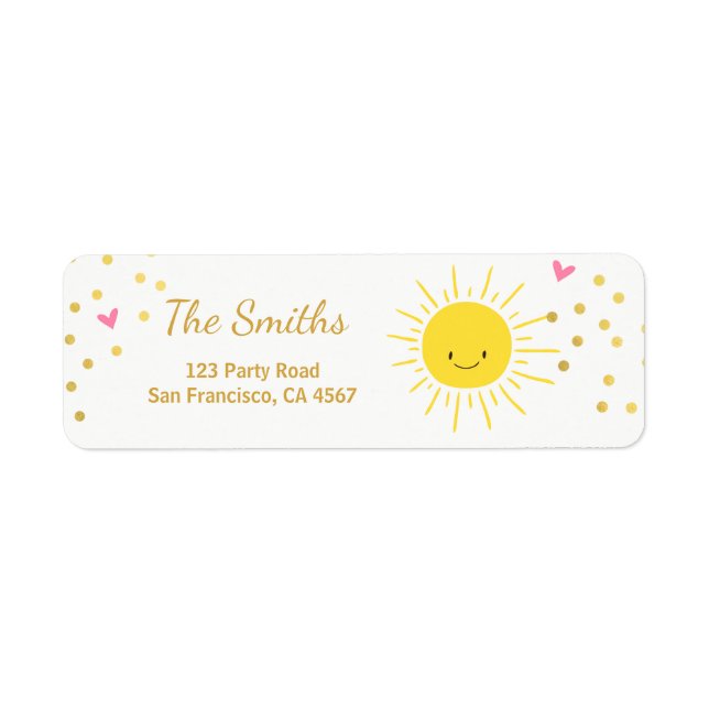 Little sunshine Address Labels Summer Pink Gold (Front)