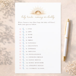 Little Sunshine Baby Shower Game Baby Traits
