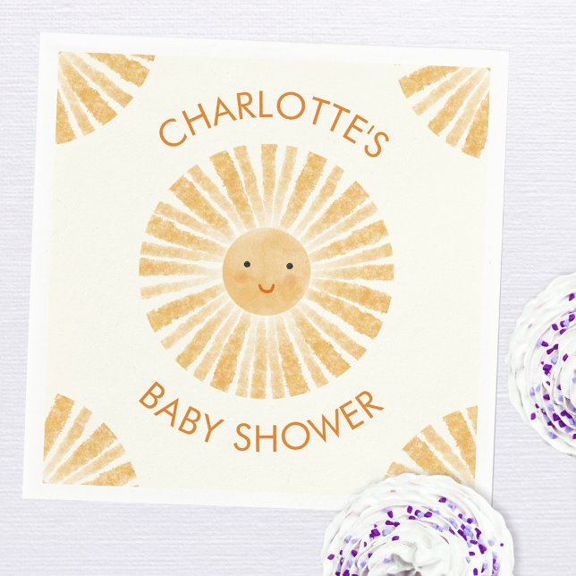 Little Sunshine Baby Shower Personalised Napkin (Little ray of sunshine personalized baby shower party paper napkins)