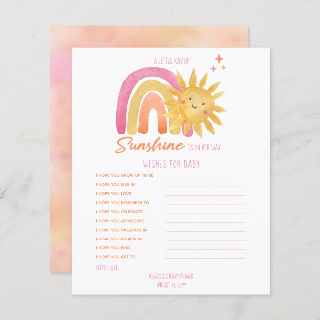 Little Sunshine Baby Shower Wishes for Baby  Invit (Front/Back)
