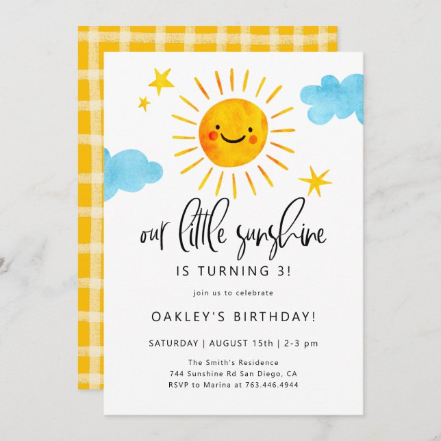 Little Sunshine Birthday Party Invitation (Front/Back)