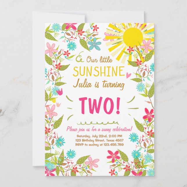 Little Sunshine Birthday Party Invitation Floral (Front)