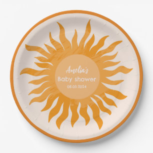 Little sunshine boho watercolor Sun Baby Shower Paper Plate