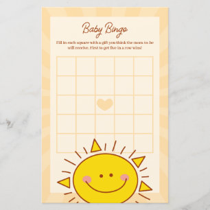 Little Sunshine Boy Baby Shower Bingo Game