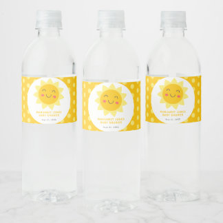 Little Sunshine Cute Smiling Sun Baby Shower Water Bottle Label