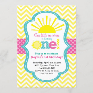 Little Sunshine First Birthday Party Invitation