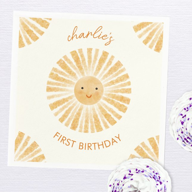 Little Sunshine First Birthday Personalised Napkin (Personalized happy sunshine first birthday party paper napkin)