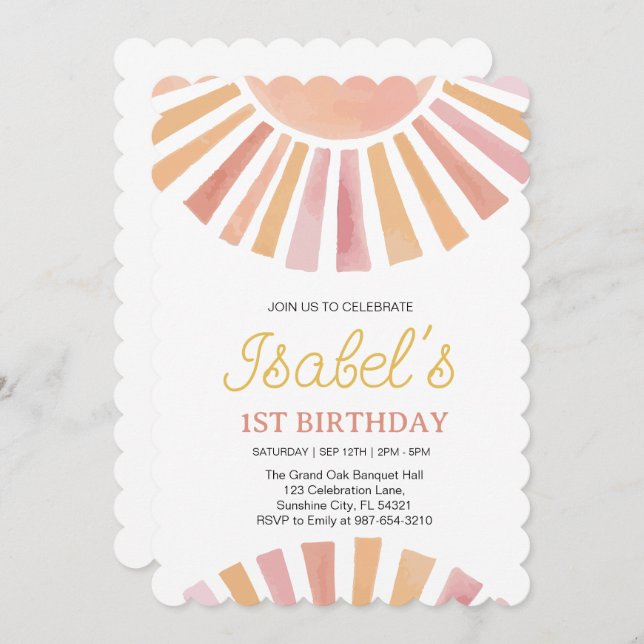  Little Sunshine First birthday,Sunshine 1st Birth Invitation (Front/Back)