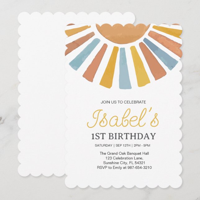  Little Sunshine First birthday,Sunshine 1st Birth Invitation (Front/Back)