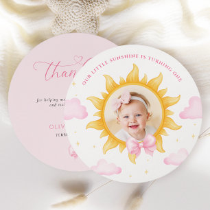 Little Sunshine First Birthday Thank You Card