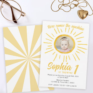 Little sunshine first sun birthday photo invitation