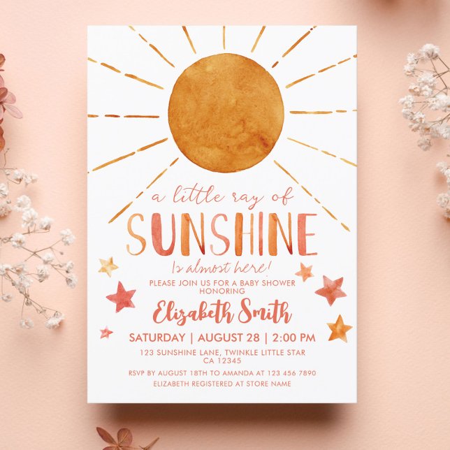 Little Sunshine Girl Whimsical Baby Shower  Invitation (Creator Uploaded)