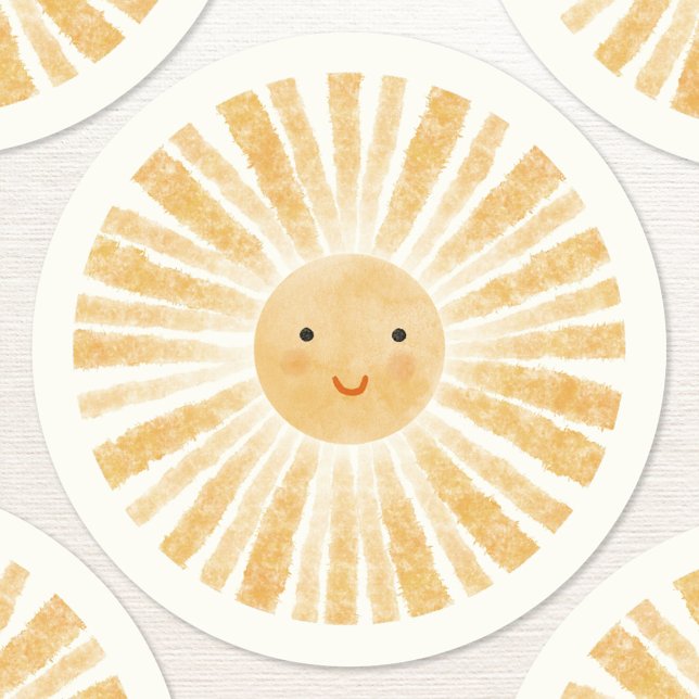 Little Sunshine Happy Watercolor Classic Round Sticker (Little sunshine happy watercolor stickers)