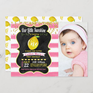 Little Sunshine Lemon Birthday Photo Invitation