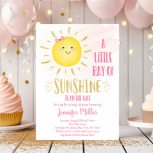 Little Sunshine Pink & Gold Baby Shower Invitation