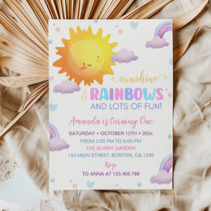 Little Sunshine Rainbow 1st Birthday Invitation