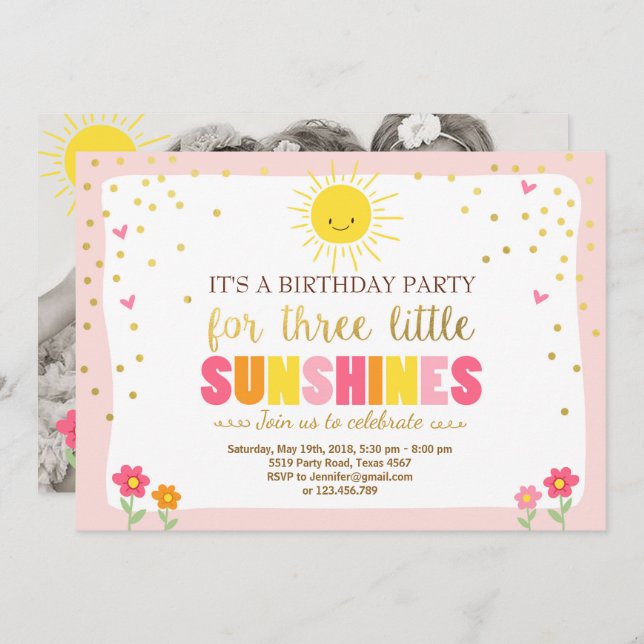 Little sunshines Birthday invitation Joint Party (Front/Back)