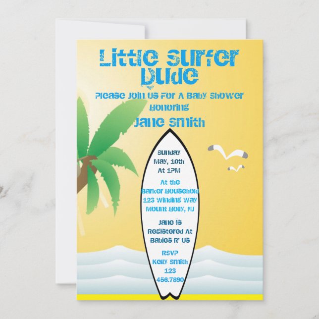 Little Surfer Dude Baby Shower Invite (Front)