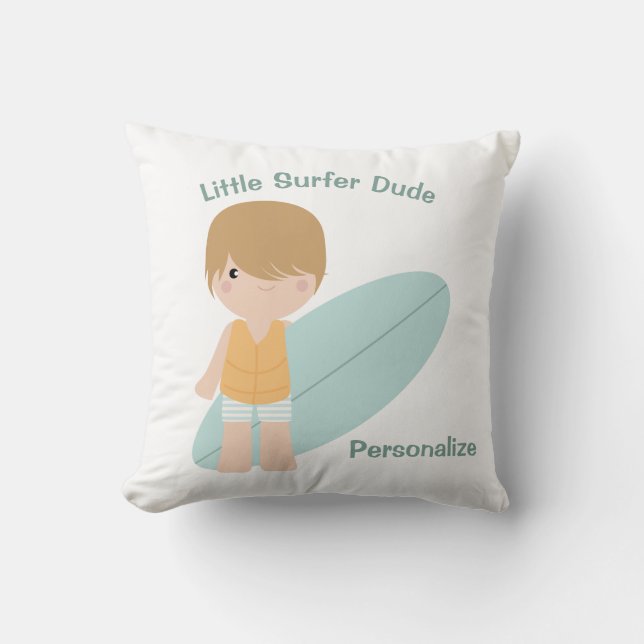 Little Surfer Dude Cute Baby Boy Surfboard  Cushion (Front)