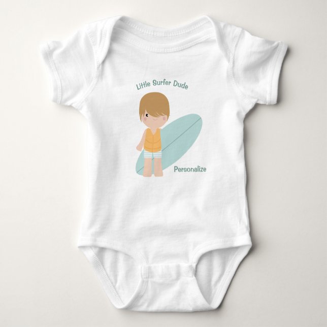 Little Surfer Dude Personalise Baby Bodysuit (Front)