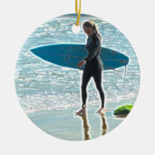 Little Surfer Girl Ceramic Ornament