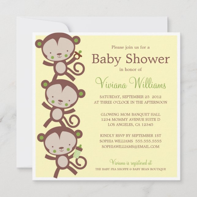 LITTLE SURPRISE MONKEYS | BABY SHOWER INVITATION (Front)