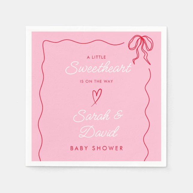 Little Sweatheart Valentines Pink Red Baby Shower  Napkin (Front)