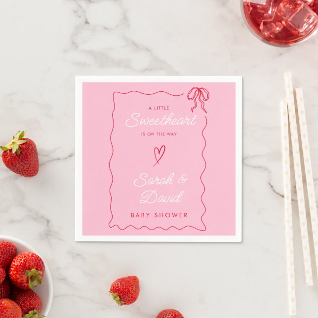 Little Sweatheart Valentines Pink Red Baby Shower  Napkin (Insitu)
