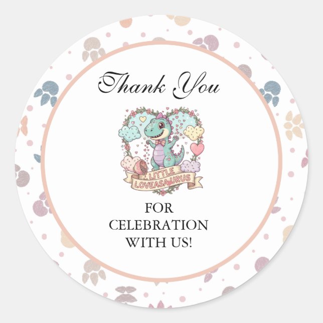 Little Sweet Dino Birthday Party Classic Round Sticker (Front)