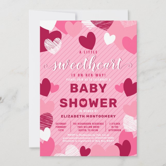 Little Sweet Heart Pink Valentine Baby Shower Invitation (Front)